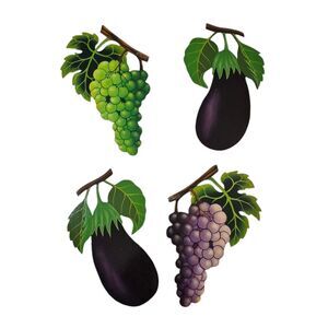 Vintage Eggplant Grapes Wall Decor Thin Mat Hand Painted Signed Dodo Plaque Wood